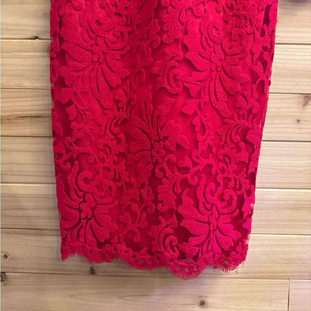 Tadashi Shoji 8 Lace Red Lace 3/4 Sleeve Sheath Dress Valentines Romantic - Picture 6 of 13